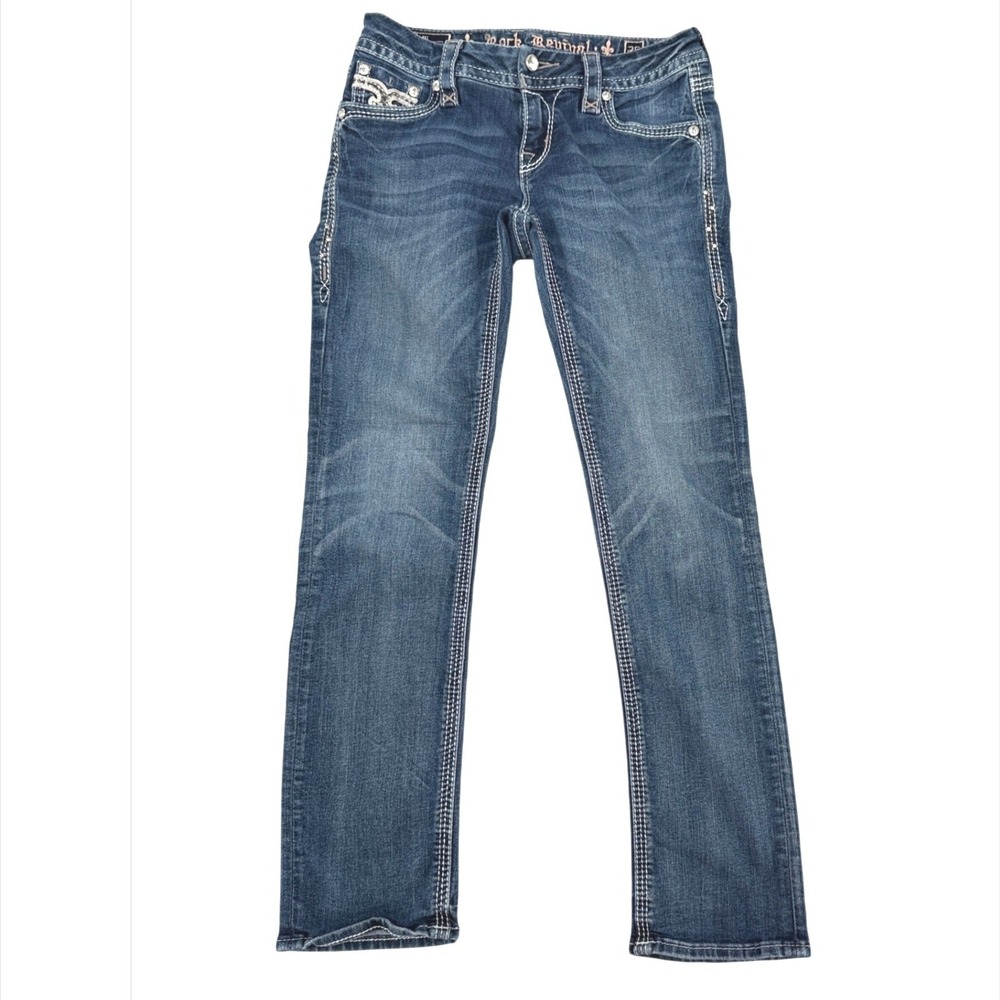 Rock Revival Iselu Easy Ankle Skinny Jeans‎ Medium Wash Rhinestone Studded Sz 26